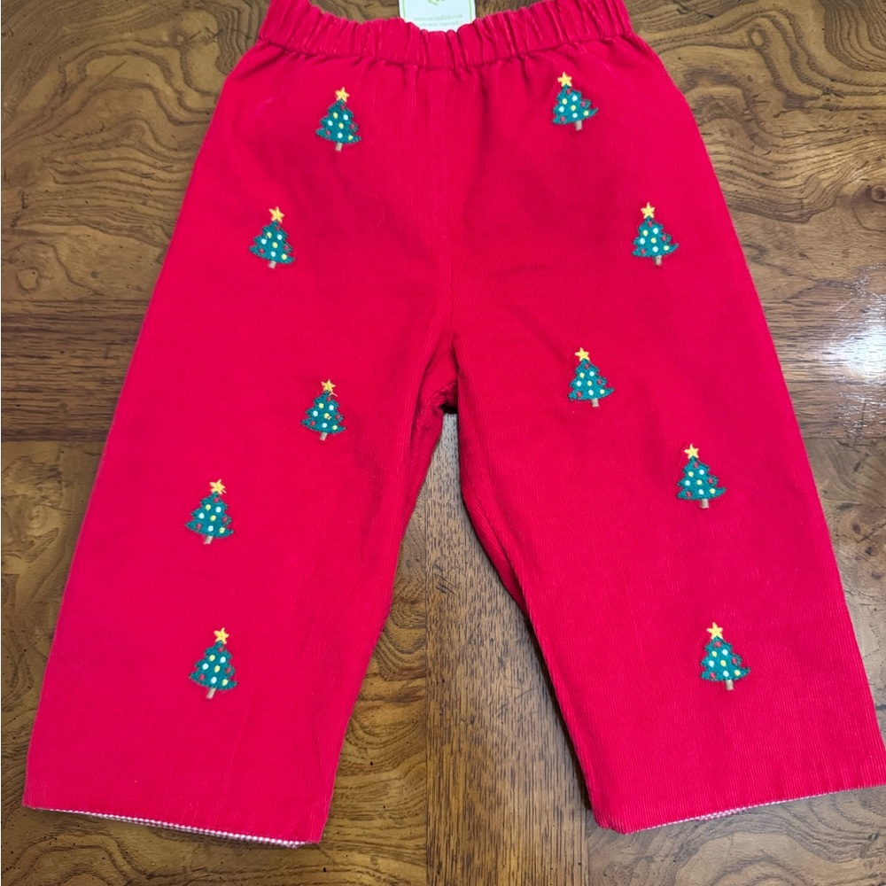 Zuccini Kids 12m Reversible Red Christmas Tree Corduroy/red gingham pants